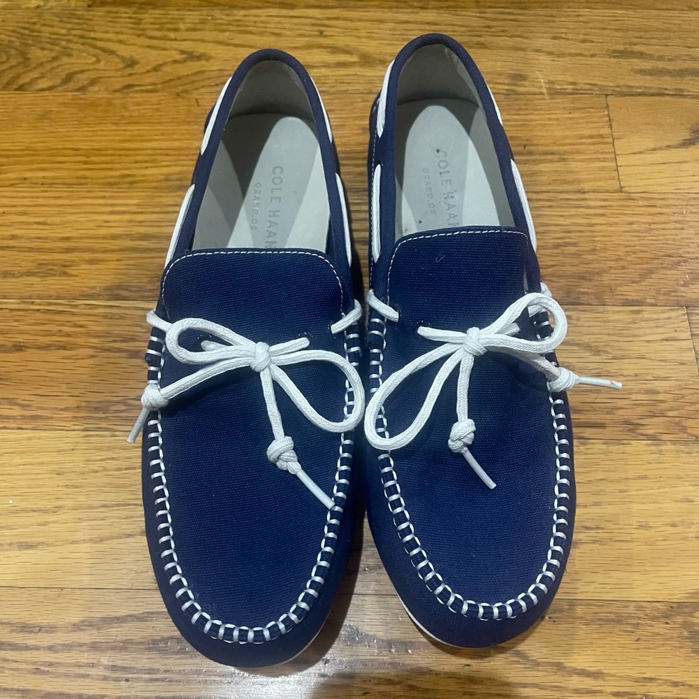 Cole Haan Navy Canvas Boat Shoes with White Laces Sz 9.5